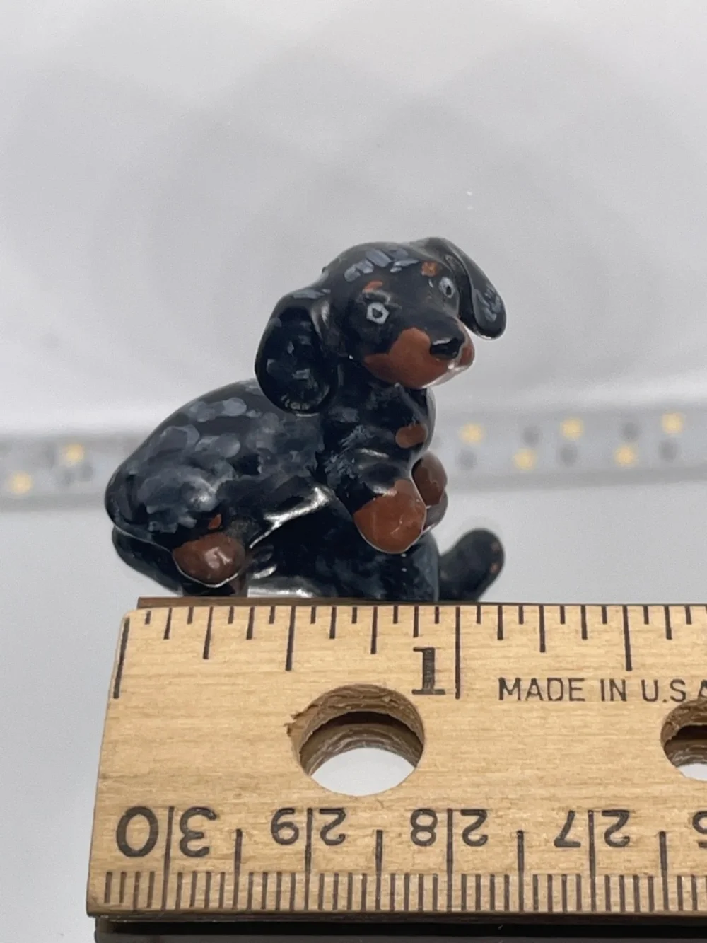 Dapple mini Dachshund Dog Figurine stoneware - Decorative Pet Accent